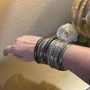 Elegant Silver and Black Bangle Set